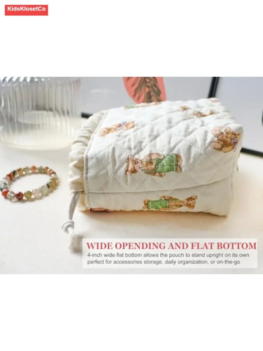 Quilted Canvas 2-Piece Travel Pouch Set with Teddy Bear Design